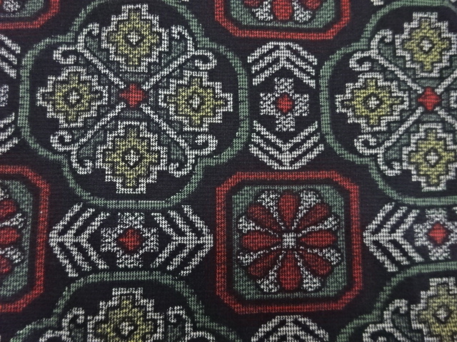 アンティーク　抽象花模様織出し手織り紬着物アンサンブル
